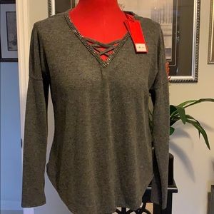 Jennifer Lopez l/s marcasite studded V-neck top